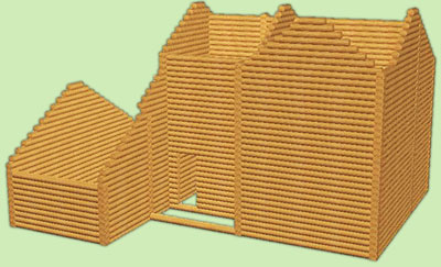 Сруб деревянного дома. Общий вид деревянного сруба дома. Проект деревянного сруба